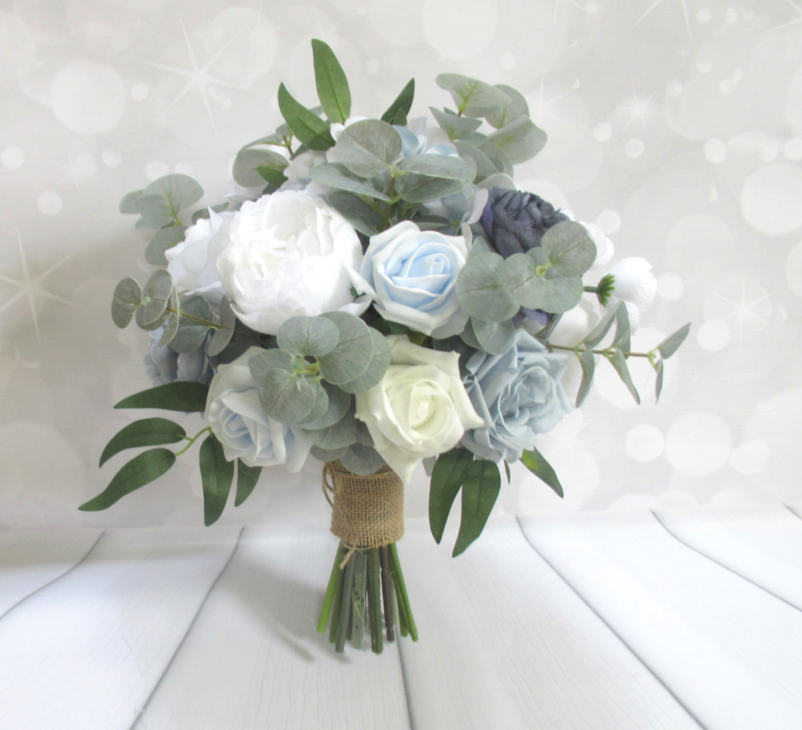 Dusty Blue Wedding Flowers, dusty blue brides bouquet, Eucalyptus Wedding Bouquet